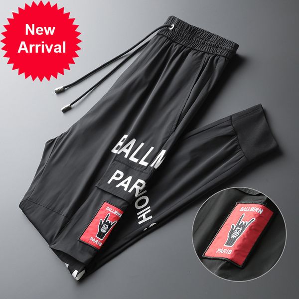 

2021 Men Letter Print Jogger Black Drawstring Designer Hallways Tape Personality Pants Hb3k