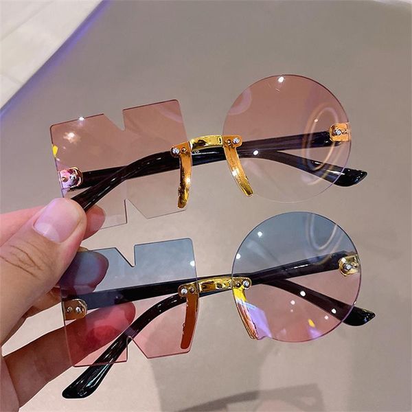 

sunglasses 2021 vintage metal rimless frame irregular kids children round square black pink girls boys sun glasses gafas de sol, Blue