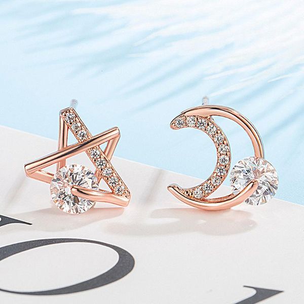 

fashion irregular stars moon crystal zircon diamonds gemstones stud earrings for women girl rose gold color jewelry accessories, Golden;silver