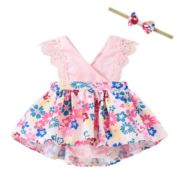 

clothing sets baby girls floral romper dress born outfits with headband 0-24 months spring girl clothes, White