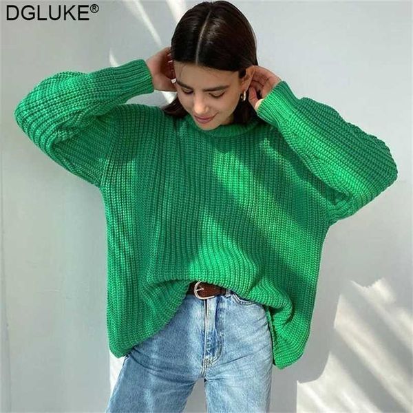 

autumn women's oversize sweater pullover long sleeve knitted fashion green christmas jumper winter 211217, White;black