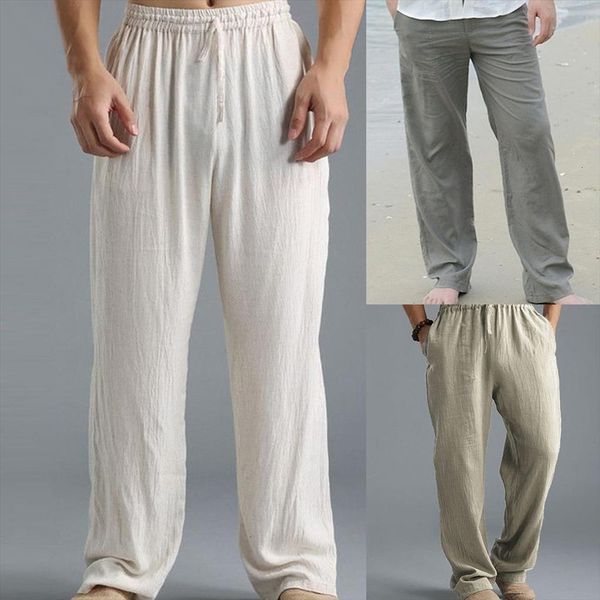 

casual harem male solid women pants elastic waist straight loose washed cotton breathable sports trousers linen, Black