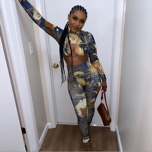 

oluolin two piece set womenpant hollow out long sleeve crop and pants fashion design streetwear outfits, White