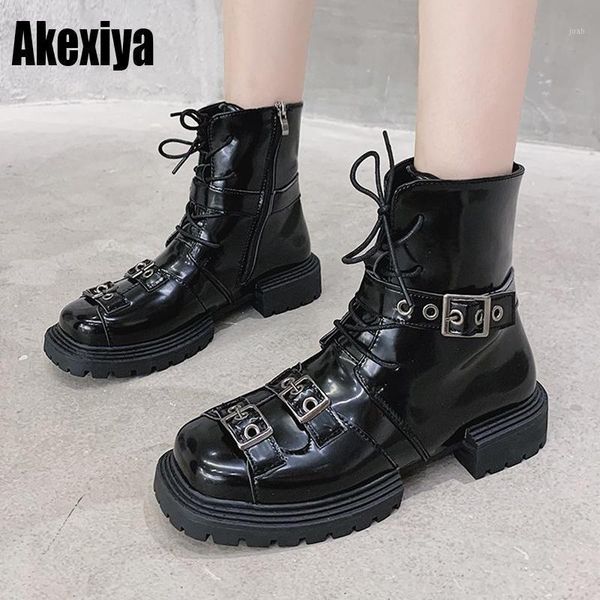 

boots 2021 black round toe high heels square ankle buckle comfortable pu leather winter women p0111