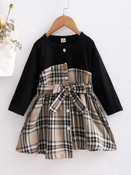 

toddler girls plaid asymmetrical hem belted dress she, Red;yellow