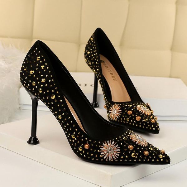 

dress shoes women pumps 2021 spring fashion pointed toe high heels wedding zapatos mujer, Black