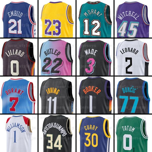 

kevin kyrie harden durant irving iverson basketball jerseys curry booker dwyane ja luka morant doncic wade kawhi paul leonard luka joel donc, Black;red