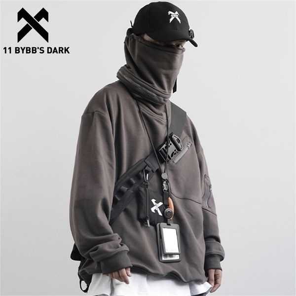 

11 bybb's dark turtleneck zipper pullover sweatshirt mens patchwork hip hop streetwear tactical warrior cotton hoodie harajuku 201126, Black