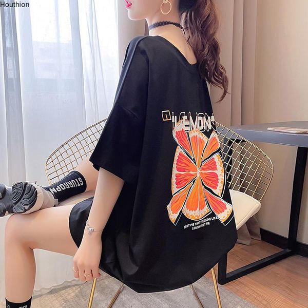 

women's t-shirt houthion loose large size casual fashion t shirt short sleeve letter printing tshirt summer cotton top, White