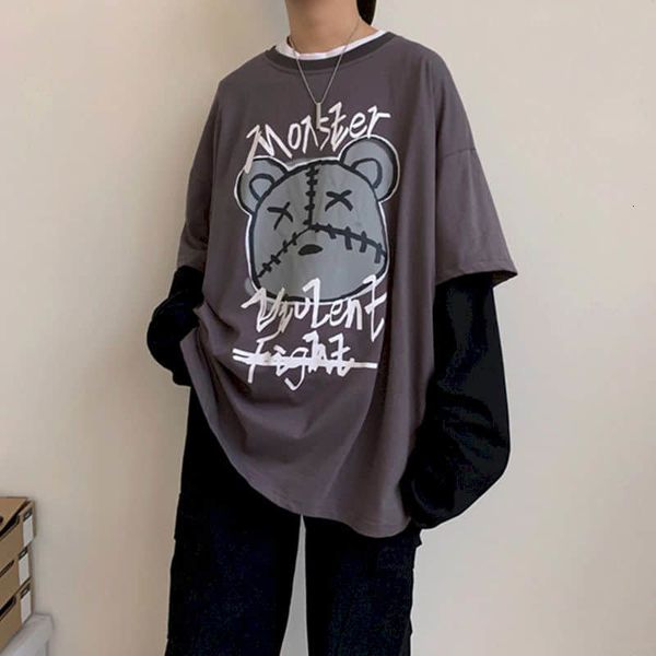 

long sleeveless of two fake male tshirt pieces printed loose youth hip-hop deep shirt couple in vintage clothes 48kl, White