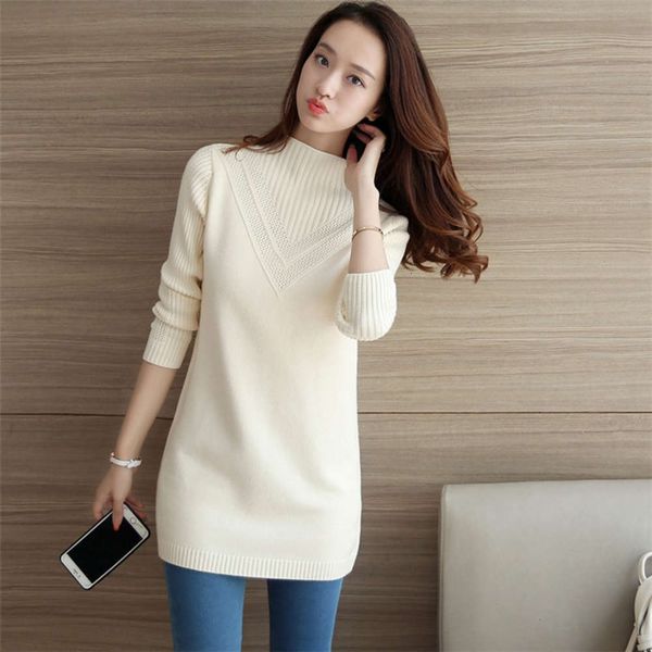 

and winter new semi high collar base autumn coat korean medium length versatile women's t-shirt solid color loose sweater pullover luxu, White;black