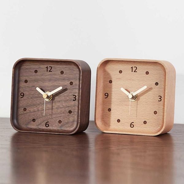 

desk & table clocks solid wood black walnut wooden needle clock mini office square home decoration ornaments timepiece watch gifts
