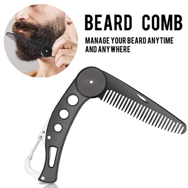 

hair brushes beard comb 1pcs men's black metal folding pocket mini with key chain mountaineering beauty supplies, Silver