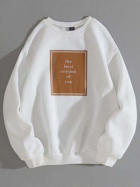 

slogan graphic thermal lined pullover c36r#, White;black