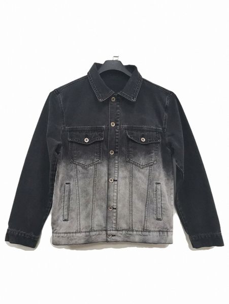 

men ombre flap pocket denim jacket a79u#, Blue