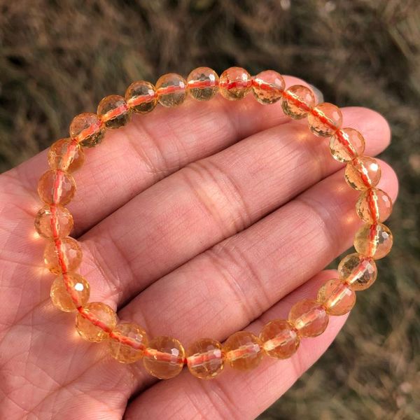 

natural citrine bracelet 128 facets round beads crystal healing stone women men jewelry gift, Black