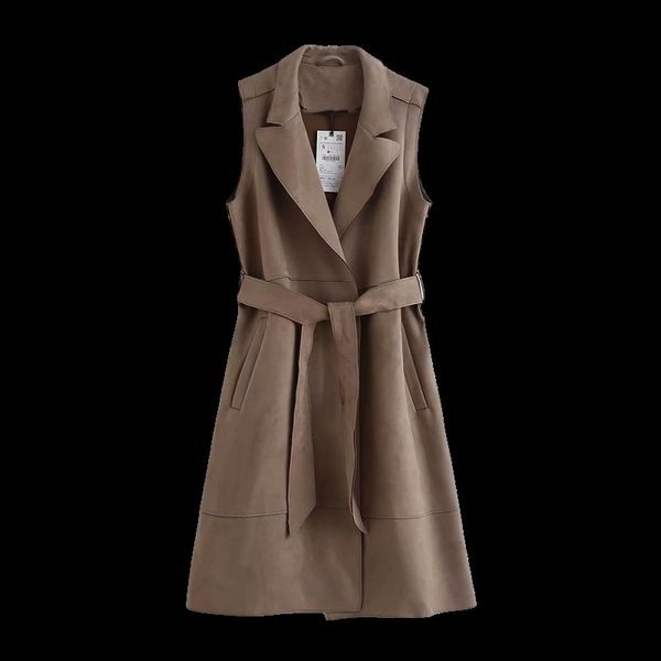 

women's vests spring autumn fashion vest women coat korean lapel sleeveless jacket deer leather long waistcoat female loose g, Black;white