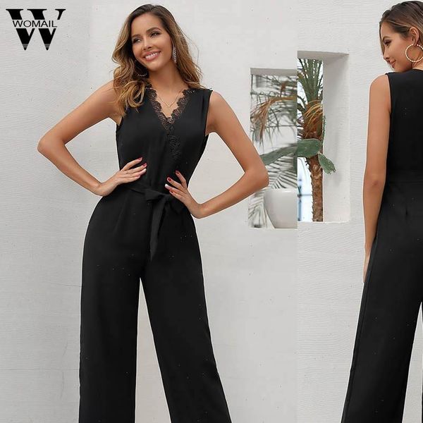 

jumpsuit women elegant summer sleeveless crochet lace v neck overall formal black wide leg long jumpsuit trousers holiday, Black;white
