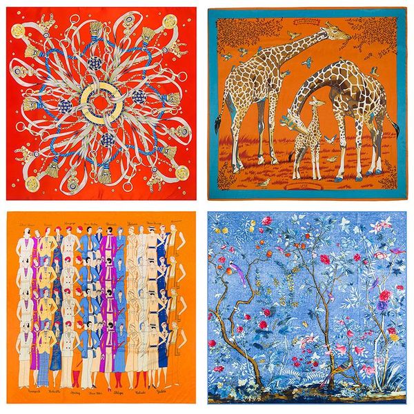 

scarves matagorda giraffe flower figure pattern woman scarf autumn kerchief 130cm multiple colors head bandana shawl wrap, Blue;gray