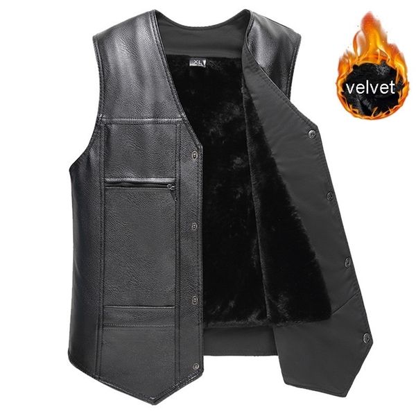 Ymwmhu PU Leather Colete Homens Motorcycle Vest Brasão outono morno mangas jaqueta de veludo sólida marca de vestuário 211104