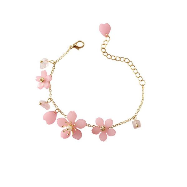 

link, chain the flower bracelet with pink cherry blossom green pearl small pure and fresh heartly sweet, Black