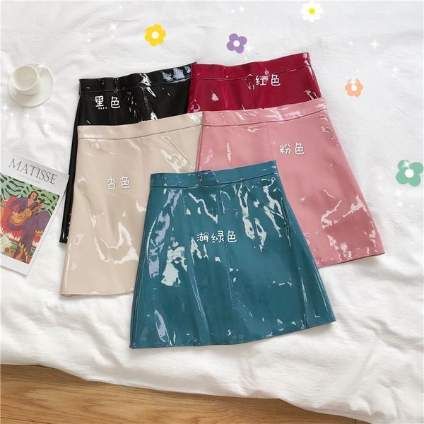 

skirts pu teenage girls black skirt faux leather 2021 autumn summer kids children clothing bright a word high waist1, Blue