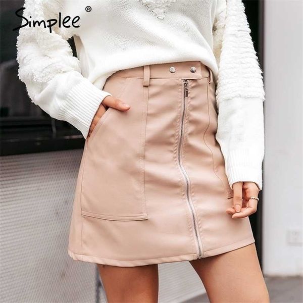 

vintage autumn leather women pencil skirt high waist zipper bodycon mini fashion pocket winter ladies streetwear 211109, Black