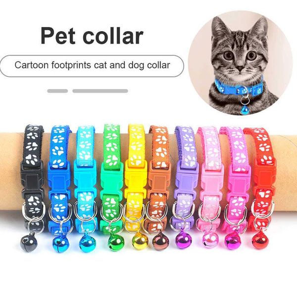 

cat collars & leads cute bell collar for cats dog teddy bomei cartoon funny footprint accessories animal goods