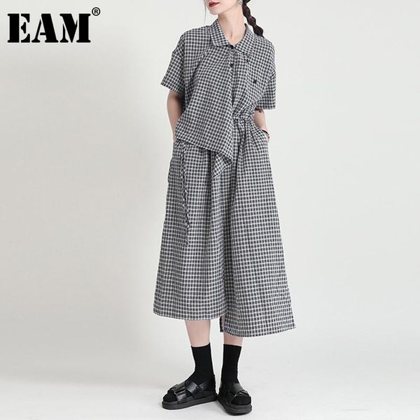 

party dresses [eam] women fake two pieces asymmetrical drawstring bandage dress lapel short sleeve loose fashion spring summer 2021 1dd8527, White;black