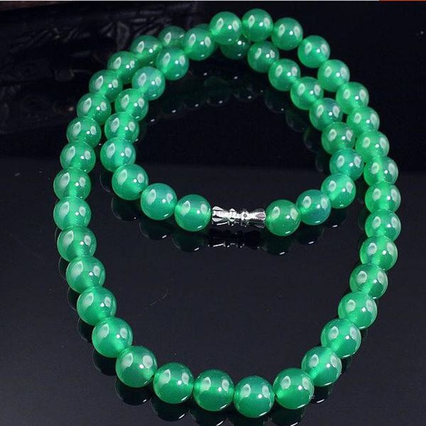 

chains type of natural emerald chaff necklace bead chain 8mm in diameter long fashion boutique jewelry jade, Silver