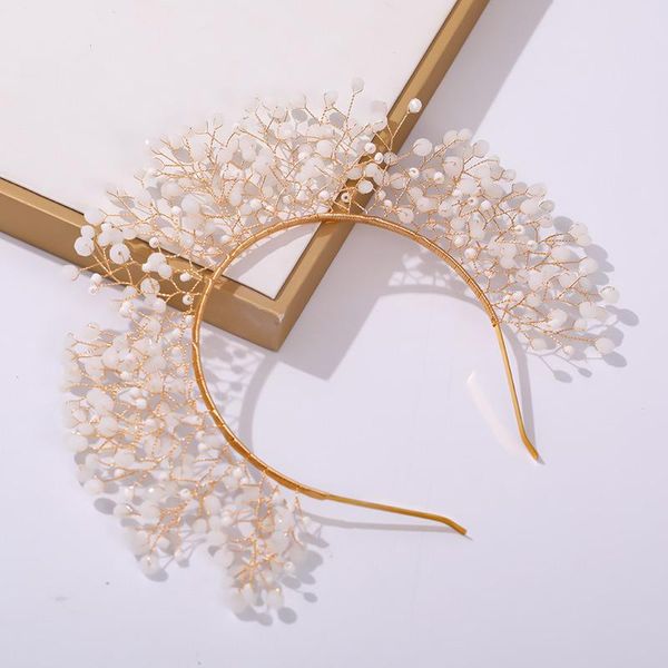 

hair clips & barrettes beige twist beads headband for women girls bangs fixed hairband hoop beading wedding jewelry headwear accessories ml, Golden;silver