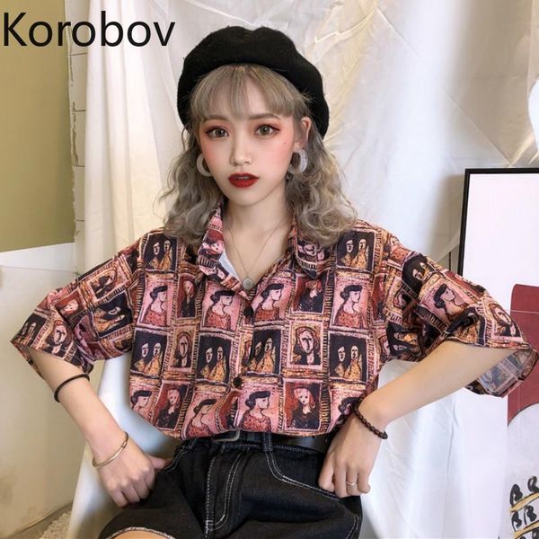 

women's blouses & shirts korobov cartoon print loose casual women blouse harajuku short sleeve ulzzang high street vogue blusas 77840, White