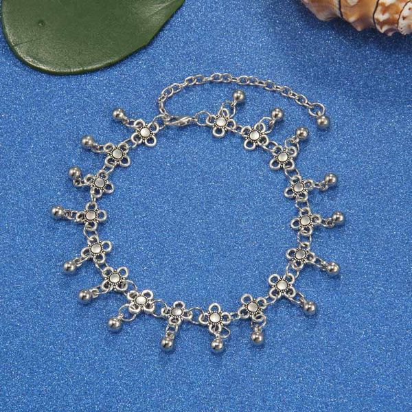 

bohemia alloy chain anklet flower design summer beach ankles foot bracelet antique silver color retro anklets gift, Red;blue