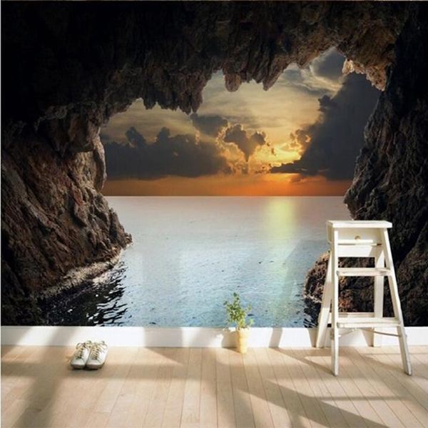 

wallpapers dropship custom mural modern minimalist cave sunset natural scenery murales de pared 3d home decor wall paper roll