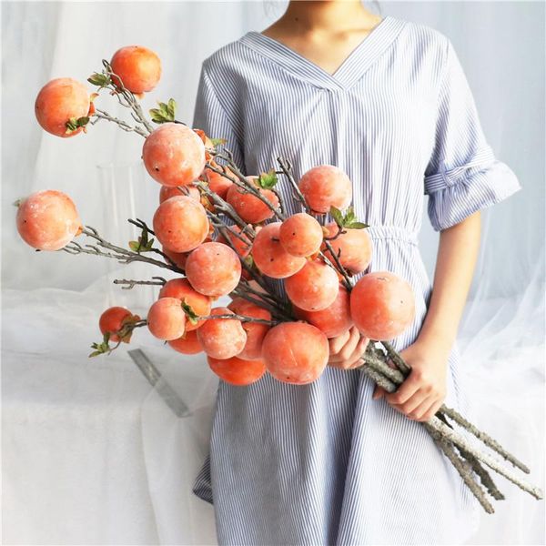 

7 branches artificial persimmon fruit artificial berry flower home wedding party garden decor fake fruit plant table accessories