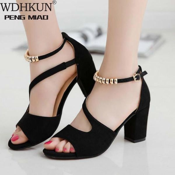 

2021 fashion fish mouth hollow roman sandals thick with beaded high heels female summer female sandals, Black