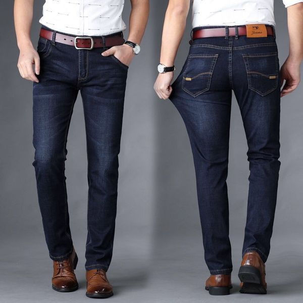 

2021 brem the men of fashion straight thin blue fitting denim pants stretch classic size 29-42 jeans 2dn7