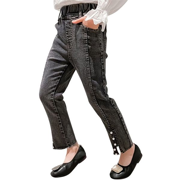 

jeans for girl button fly child spring autumn kid casual style children's clothes 6 8 10 12 14 210527, Blue