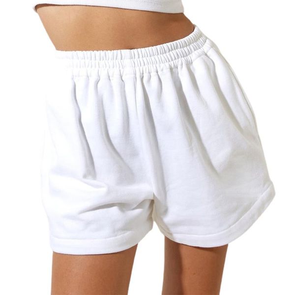 

women's shorts elastic high waist belt pocket sports cotton breathable wide loose casual running cycling, White;black