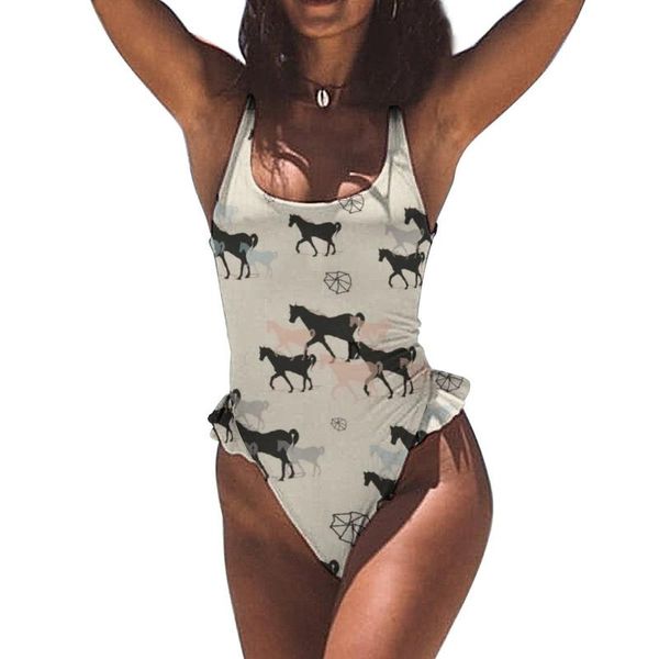 

one-piece suits horse swimsuit strap 1 piece swimwear women pattern bath bathing suit