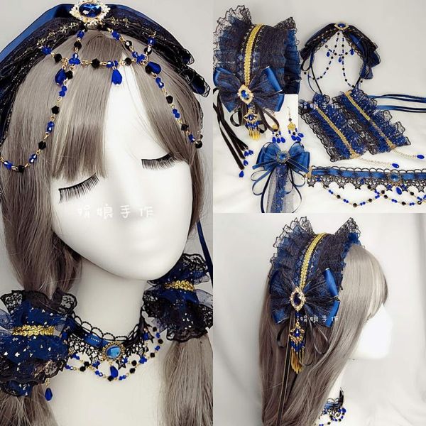 

party masks dark black gothic lolita lace trim kc headband pearls bow handwork hair accessories headwear women's headdress retro band