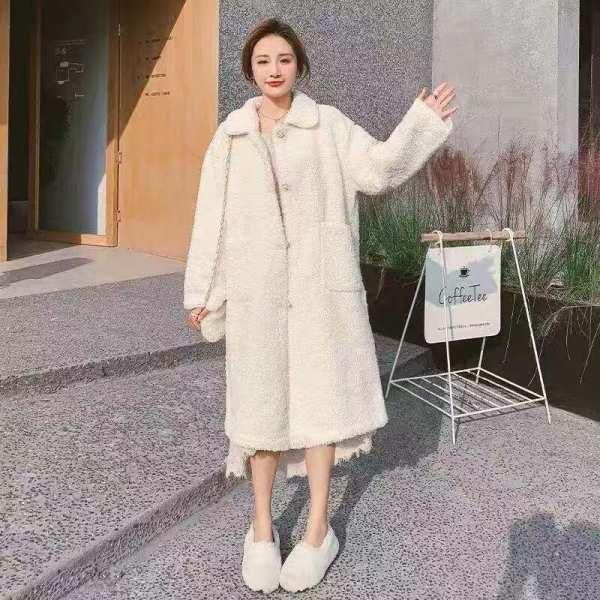

women's wool & blends coat thickened imitation lamb plush outer, Black