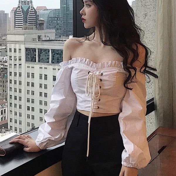 

new blouse women shirt one-shoulder short white sleeves ladies bl104