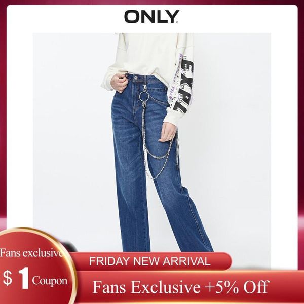 

women's jeans only loose straight fit 100% cotton high-rise |120132543, Blue