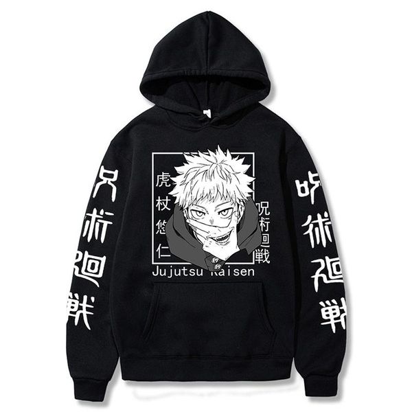 

men's hoodies & sweatshirts anime jujutsu kaisen hoodie harajuku fashion casual hoody male streetwear yuji itadori printed top, Black