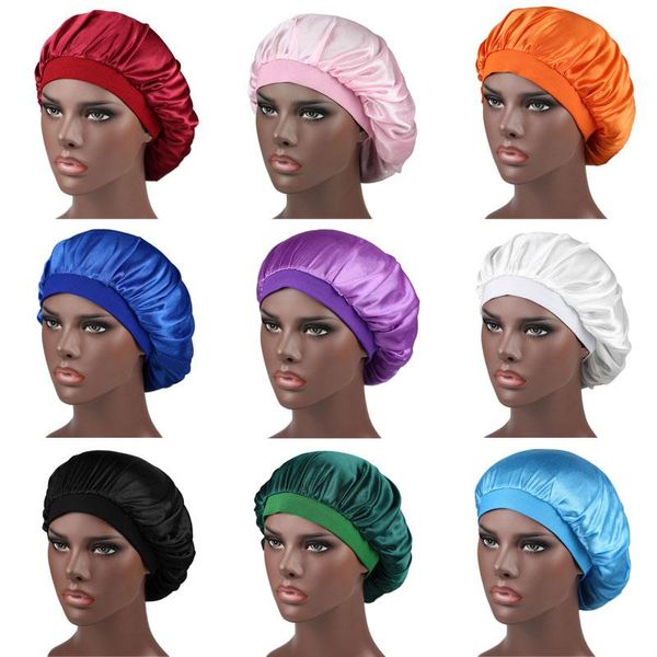 

beanie/skull caps solid color satin night hat for women lady elastic sleep hair care headwear fashion accessories, Blue;gray