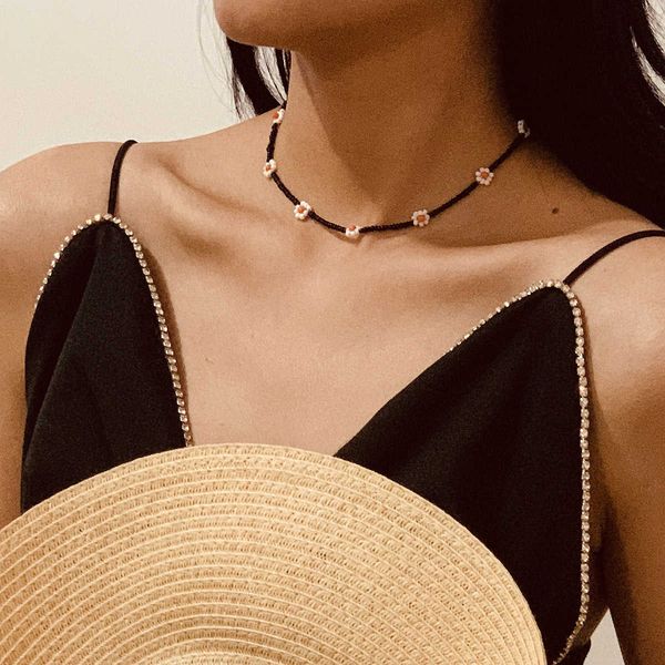 

jewelry national style colorful beaded creative rice beads woven flower geometric necklace, Silver