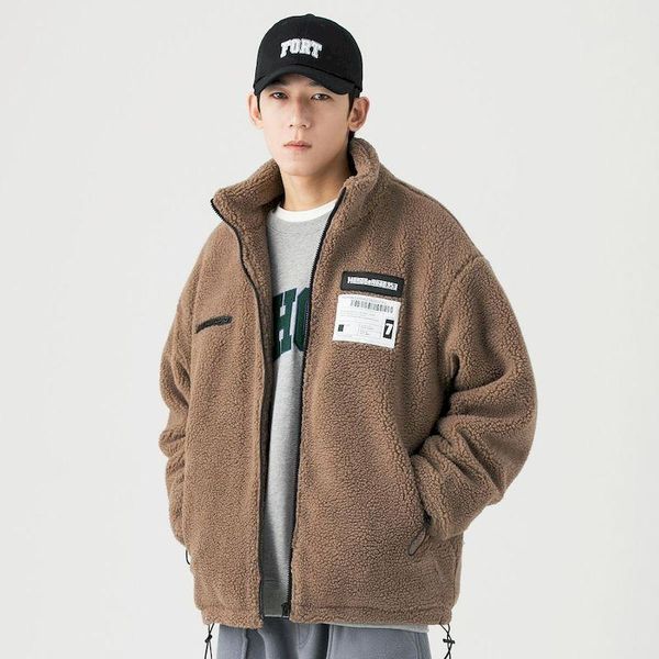

men's jackets autumn winter lamb wool coat men trend cotton loose casual polar fleece korean fashion streetwear male clothes, Black;brown