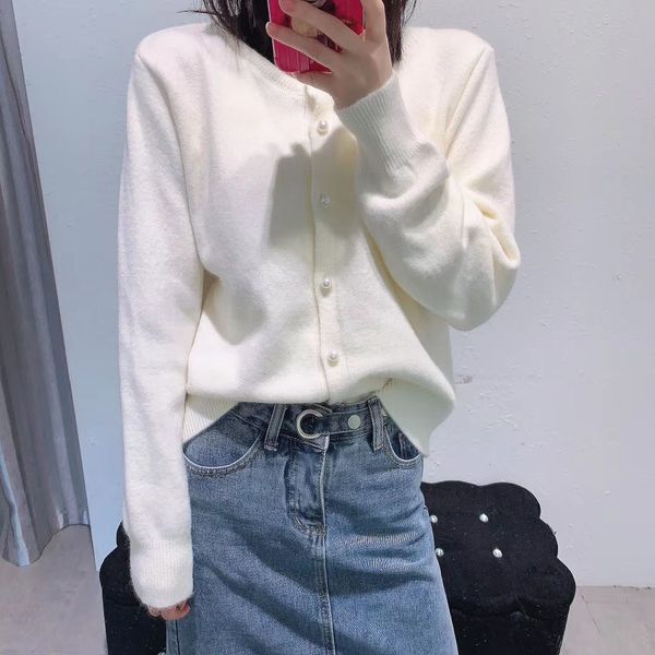 

2021 new sweet cardigan women o-neck casual vintage long sleeve button chic elegant sweater knitted women's clothing autumn xlw2 qbnk, White;black