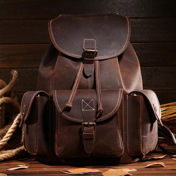 

backpack luggage 100% real genuine leather backpacks bags for women big capacity exquisite crafts crazy horse girl vintage grade bag